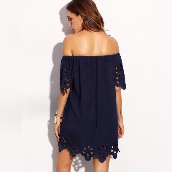 ✨Navy Off The Shoulder Hollow Shift Dress✨ - Picture 3 of 4